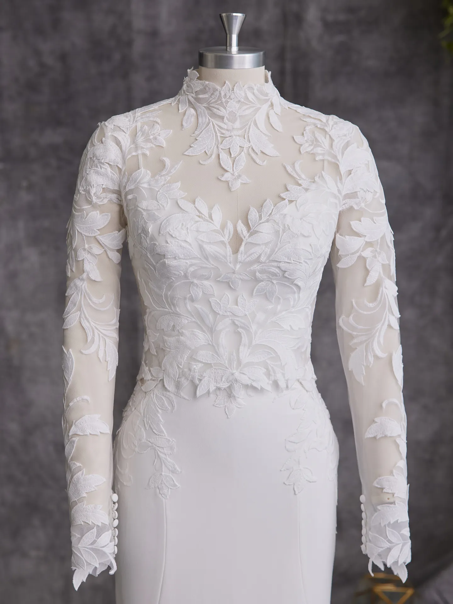Rebecca Ingram Dionne lace jacket with floral patterns on mannequin front view