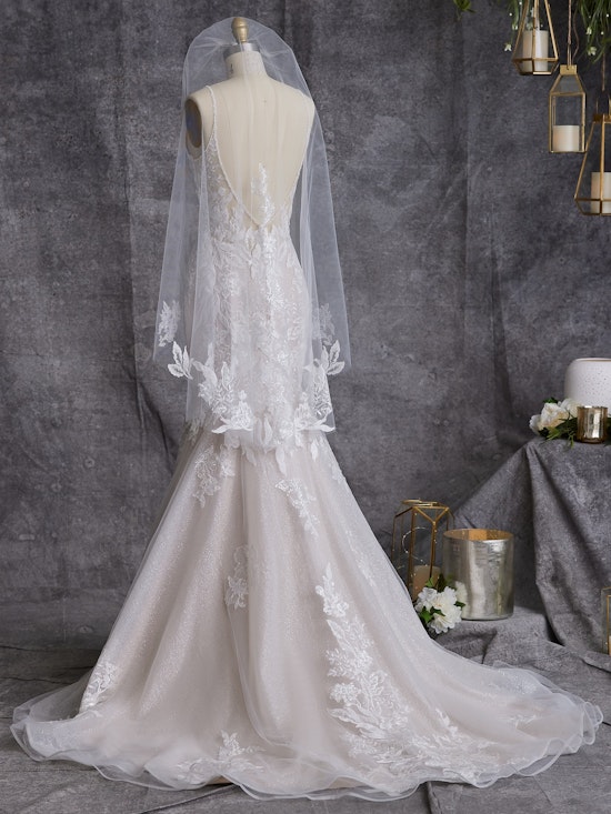 Fingertip Length Veil with Floral Embroidery Adornments V 3336