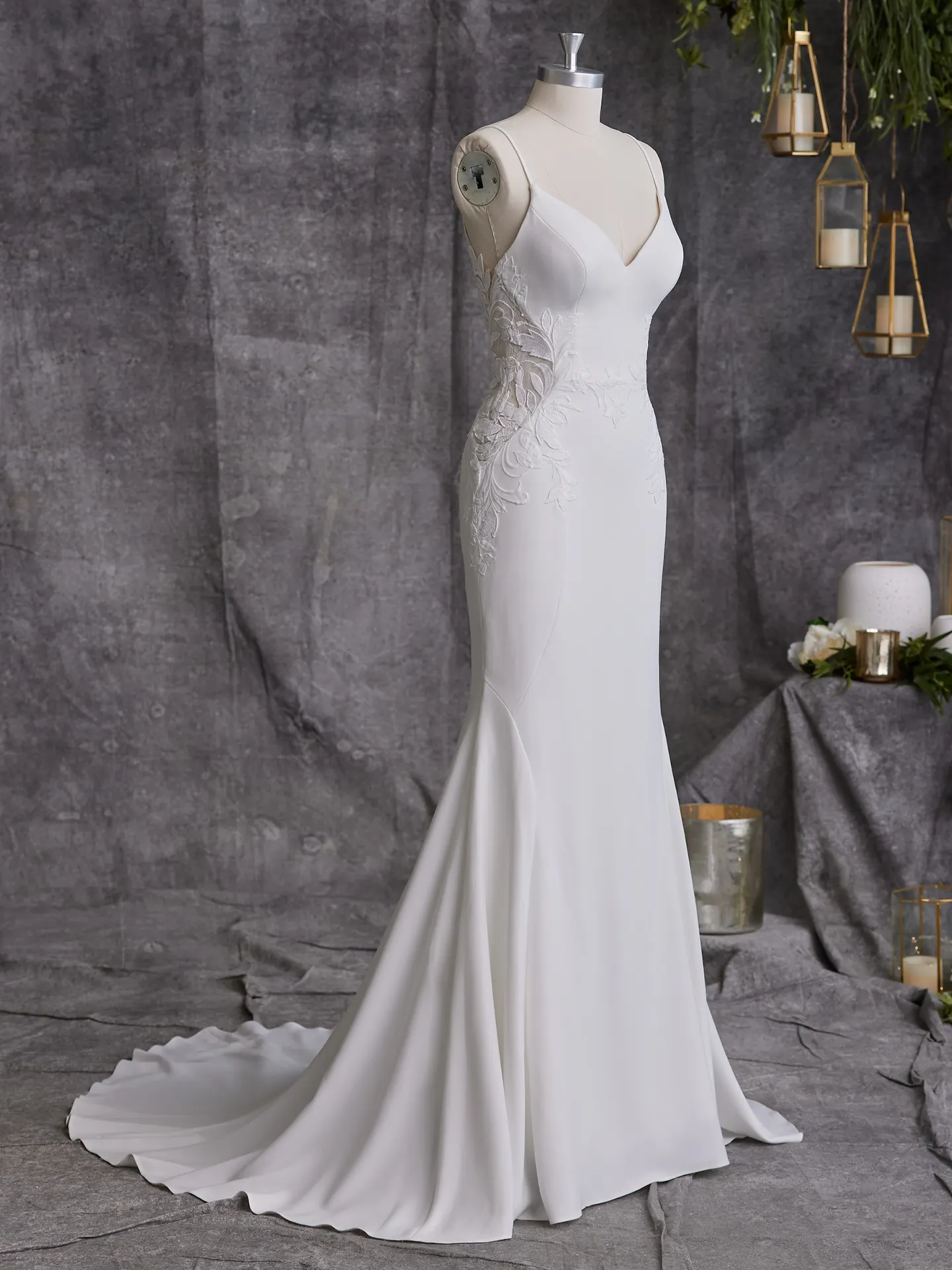 Rebecca Ingram Dionne side view V-neck crepe wedding dress