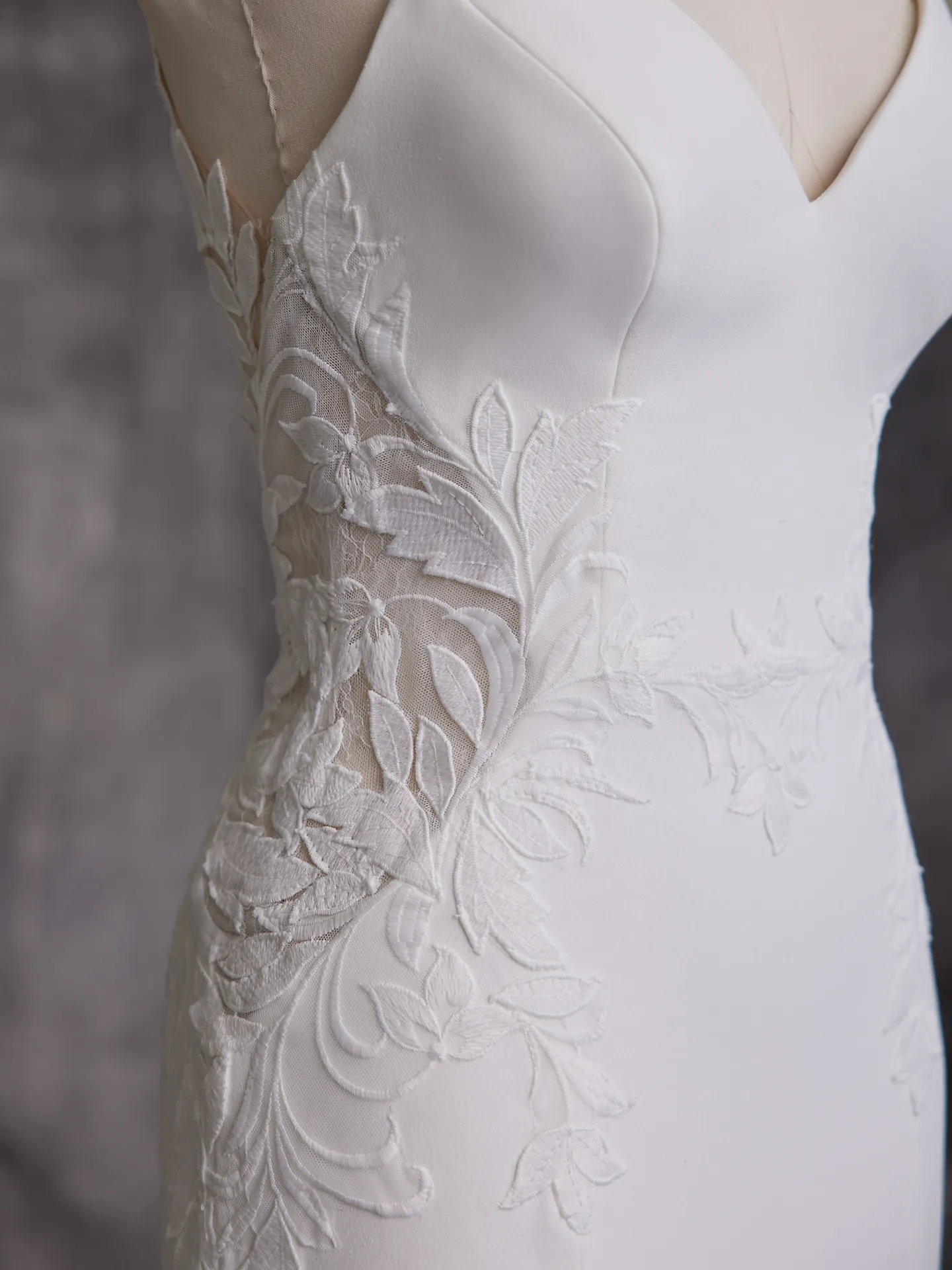 Rebecca Ingram Dionne side view detailed lace V-neck wedding dress