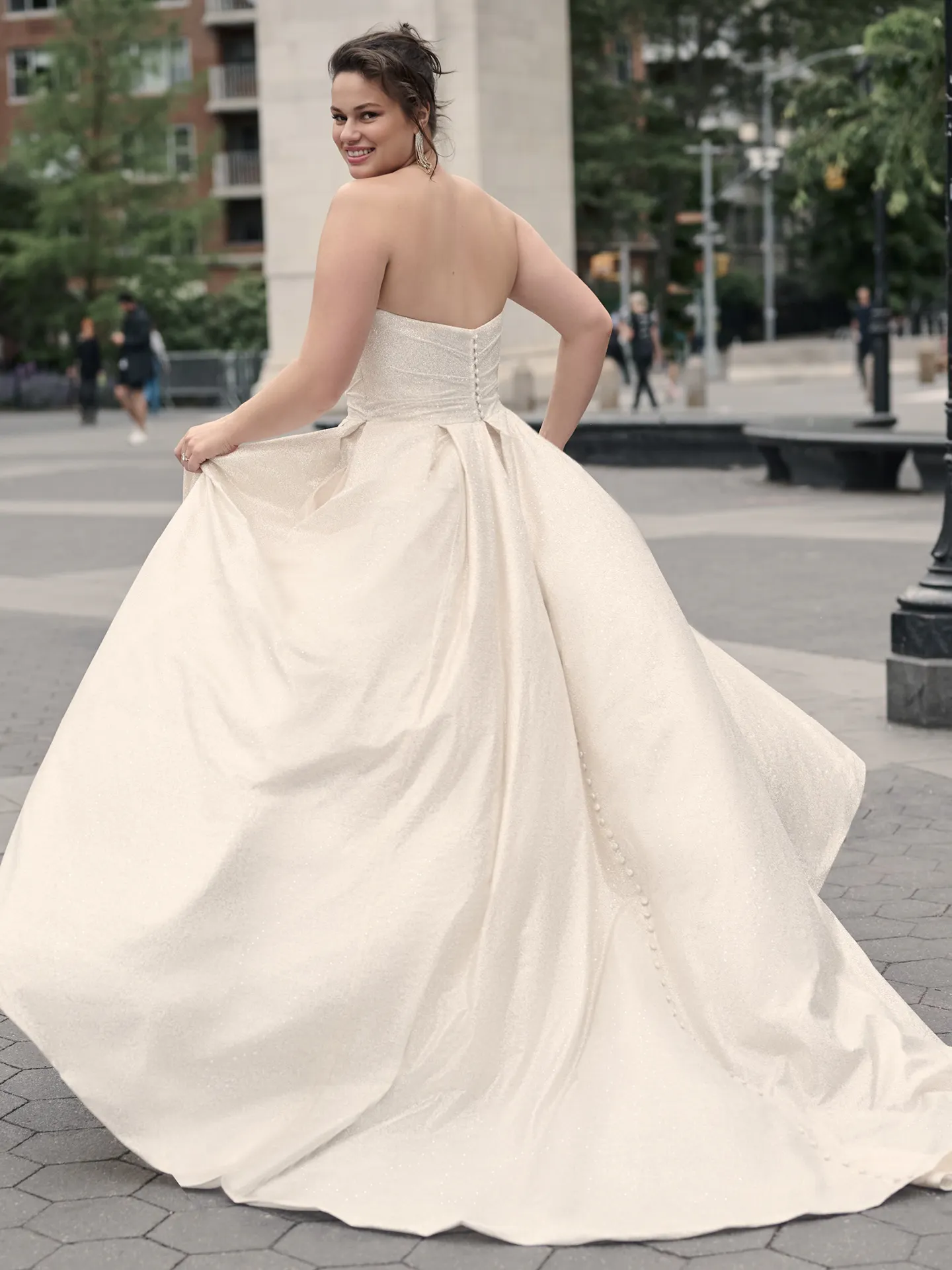Maggie Sottero Anniston back view shimmery ballgown dress outdoors