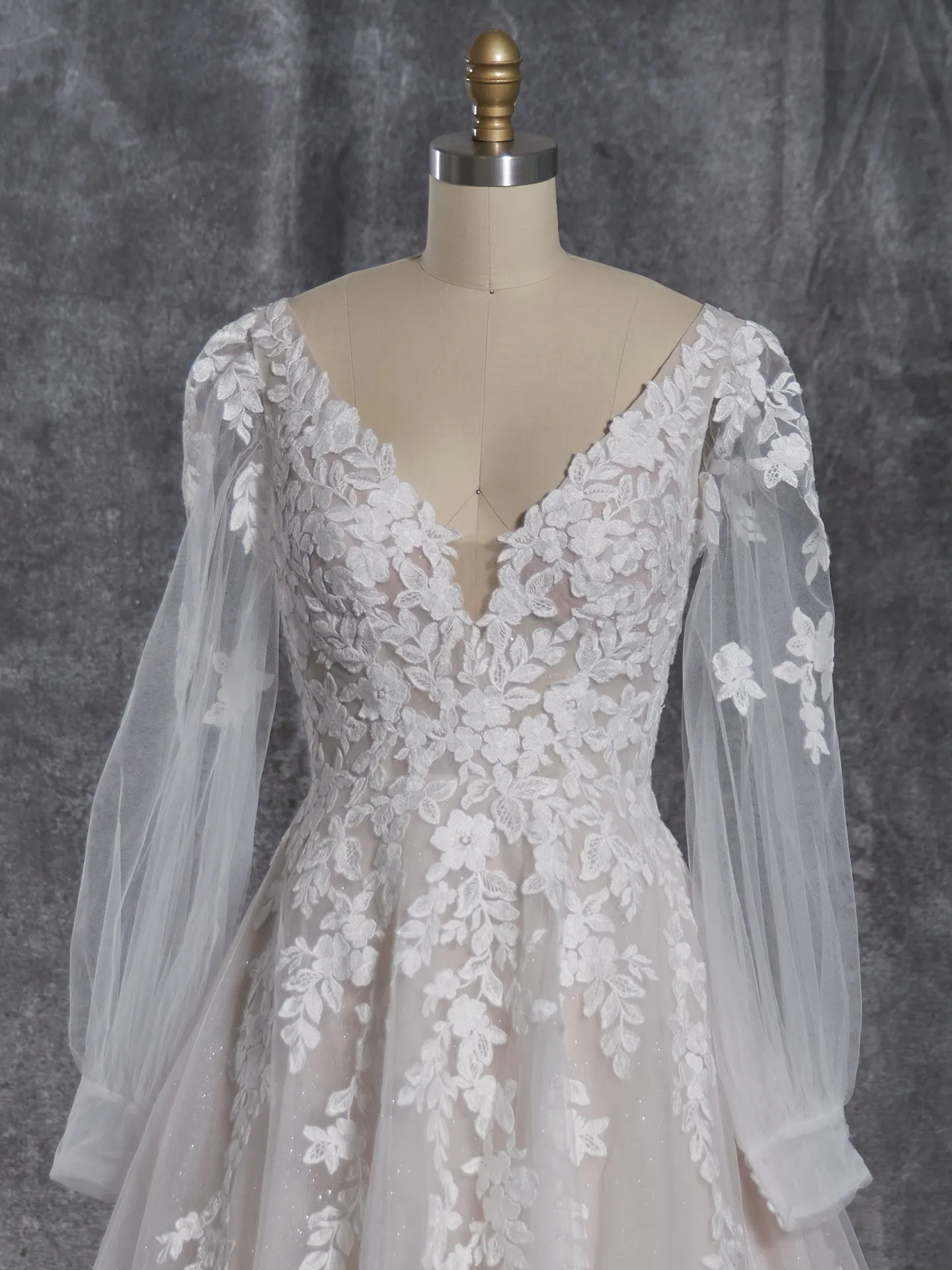 Alexandria front view lace bishop sleeves Maggie Sottero