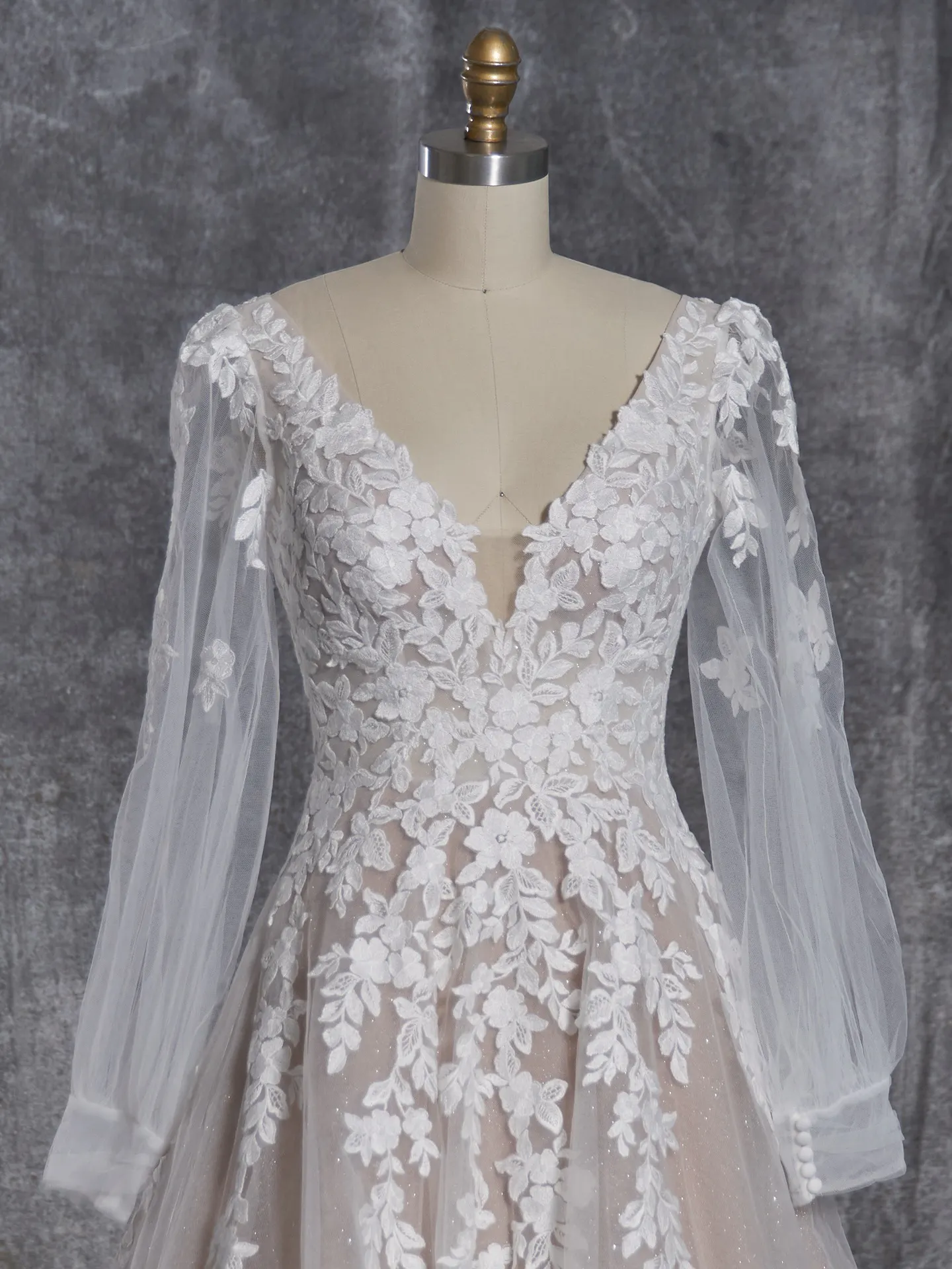 Alexandria bishop sleeves lace bodice front view Maggie Sottero