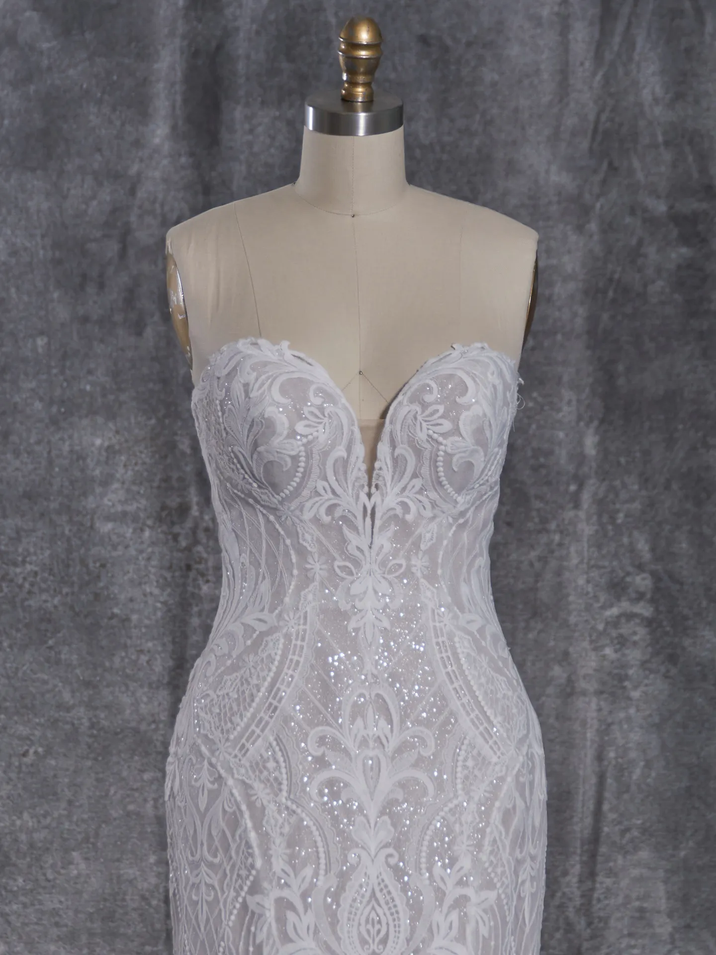 Sottero and Midgley Bronson front view éand lace fit-and-flare wedding dress