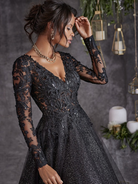 long black lace dress with sleeves