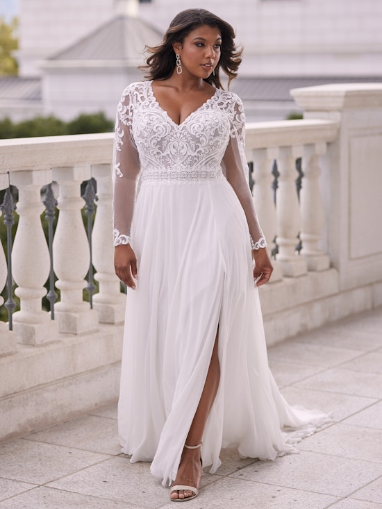 Lorraine Dawn Long Sleeve Chiffon Wedding Dress | Rebecca Ingram
