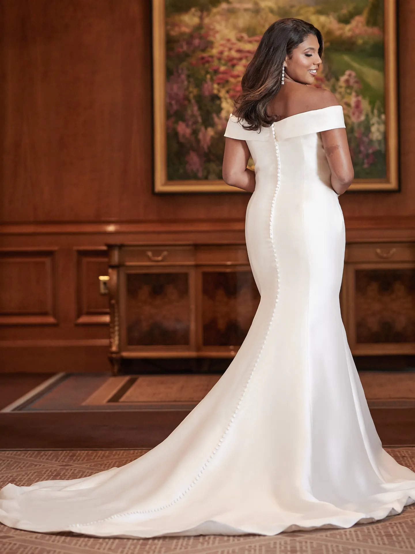 Rebecca Ingram off-shoulder fit-and-flare dress back view