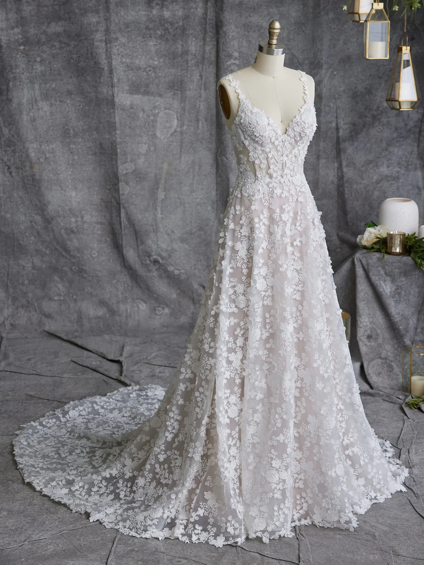 Ladonna 3D floral wedding dress front view Maggie Sottero
