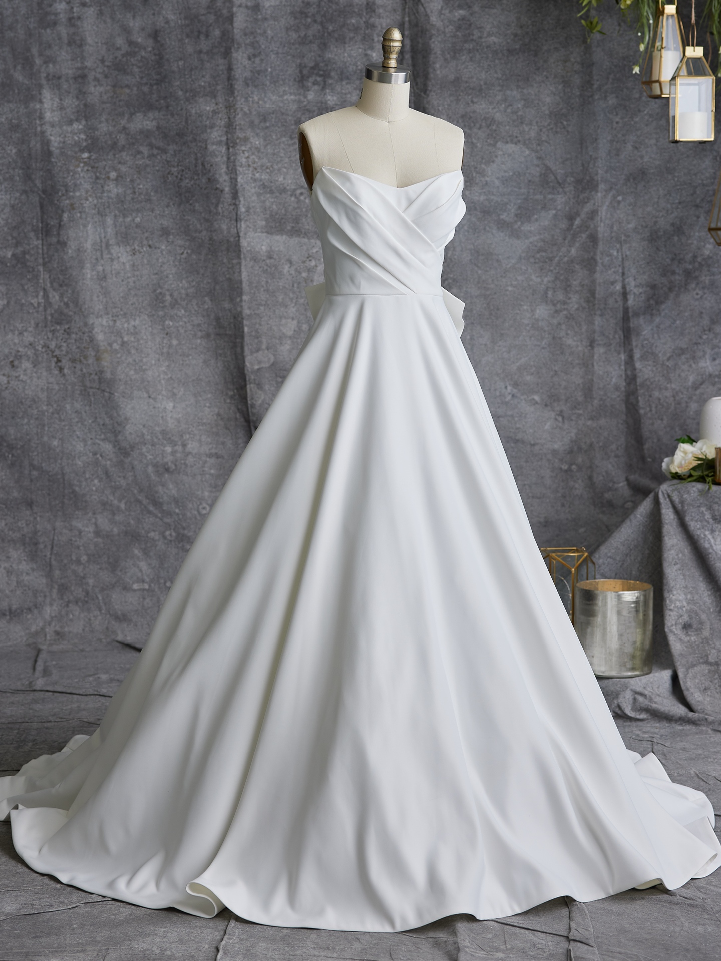 Ophelia Pleated Satin Wedding Gown with Bow Maggie Sottero