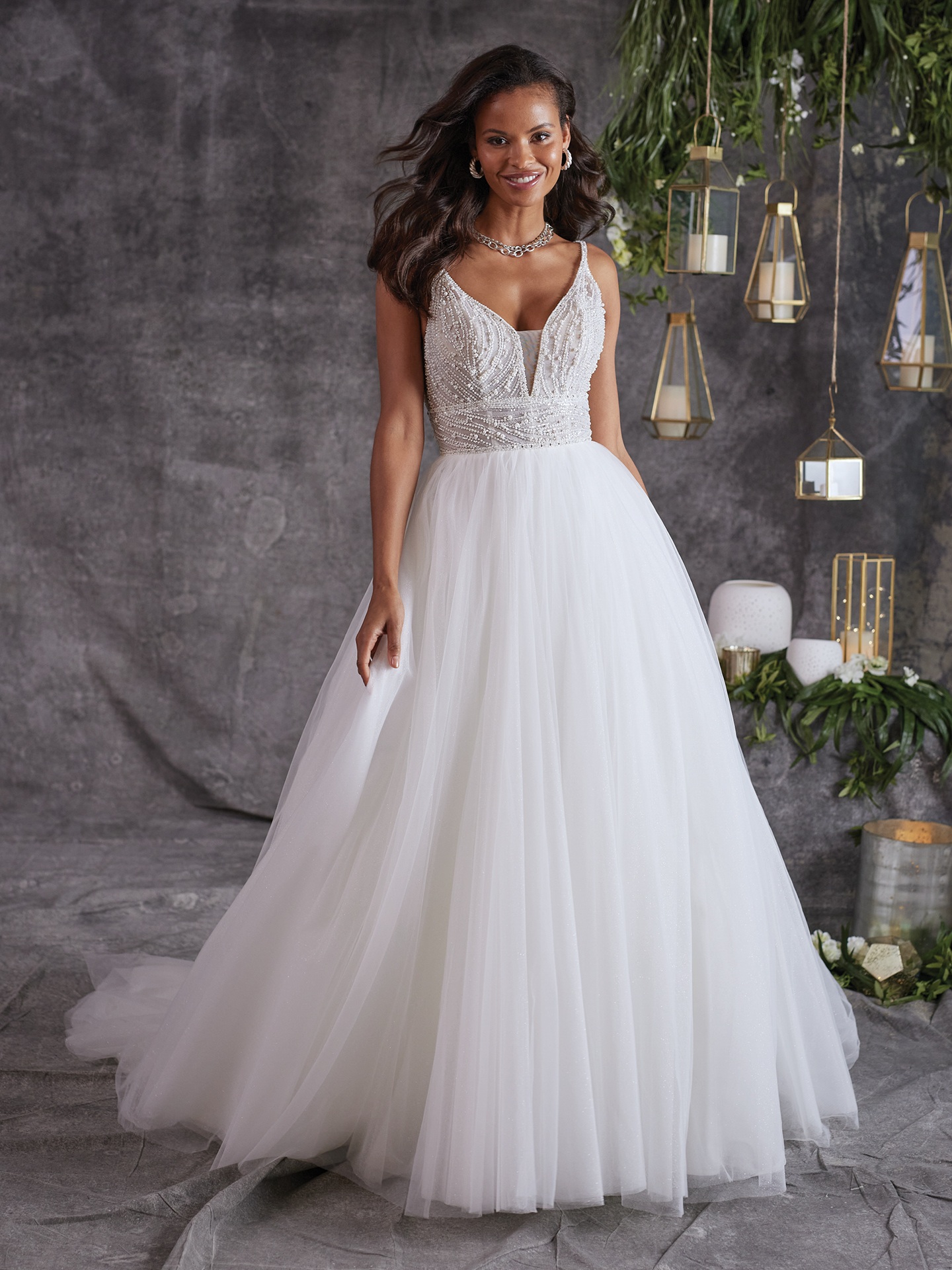 Gray tulle 2024 wedding dress