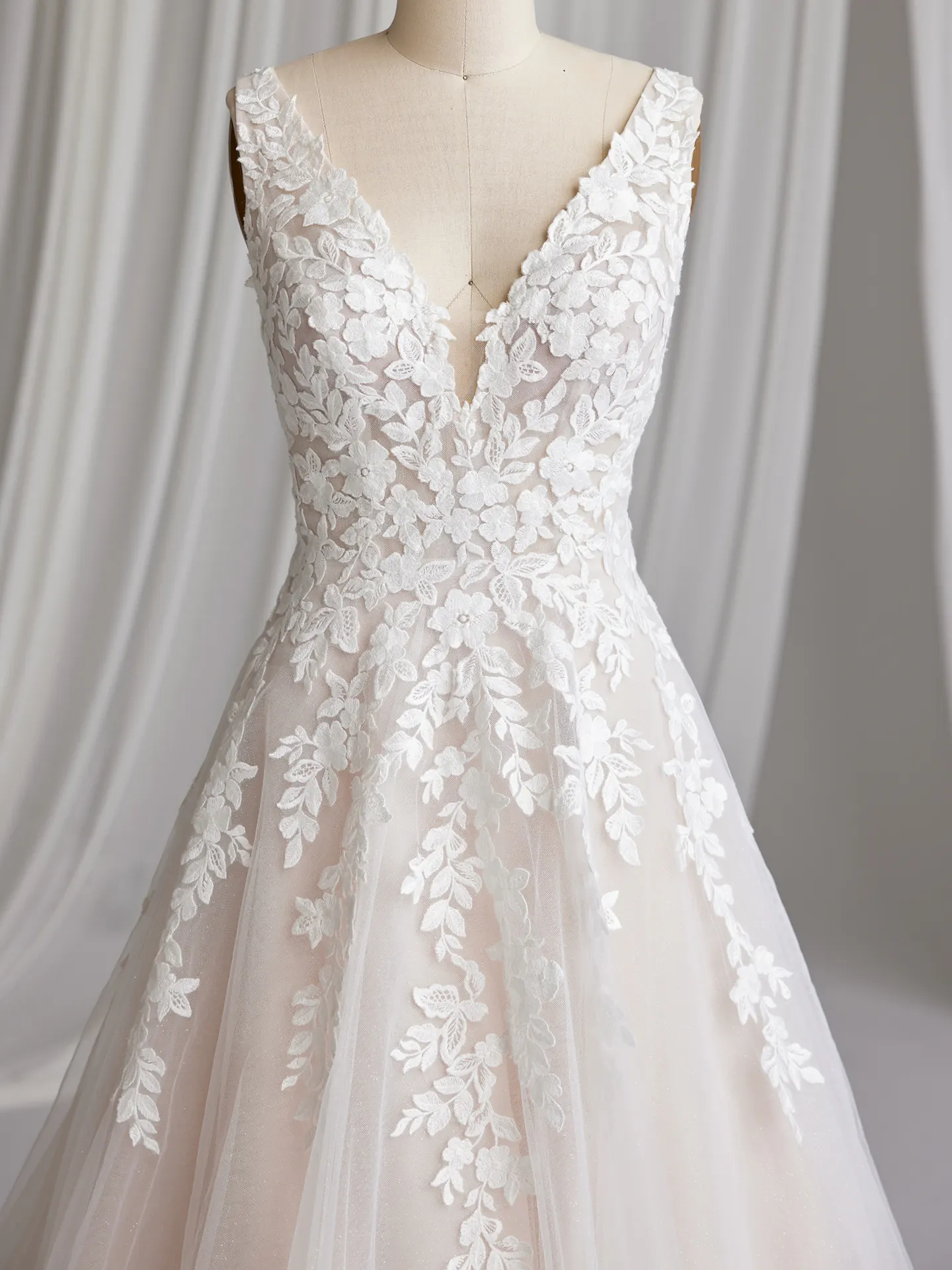 Alexandria Maggie Sottero lace wedding dress close-up front view