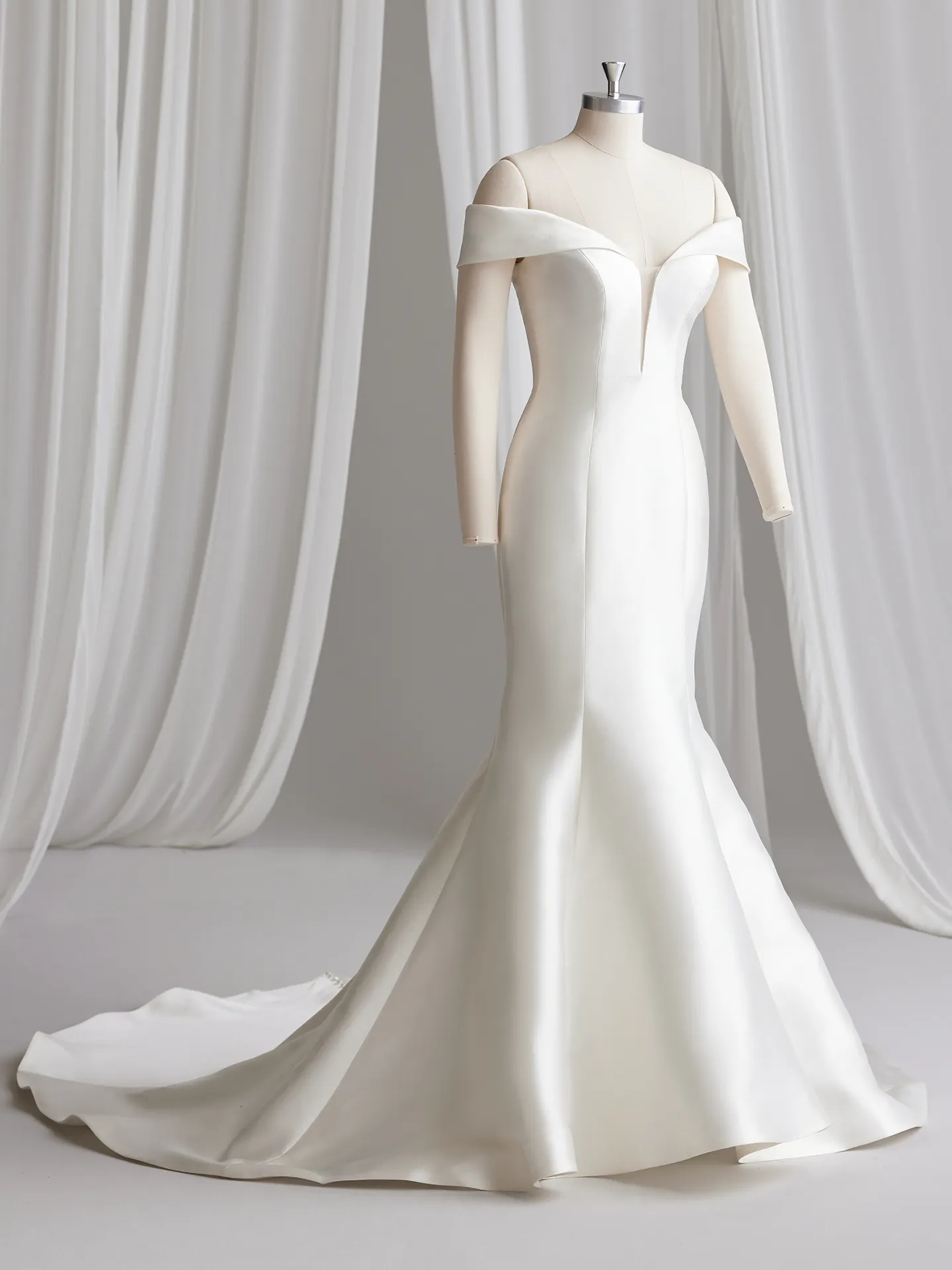 Rebecca Ingram off-the-shoulder fit-and-flare gown front view