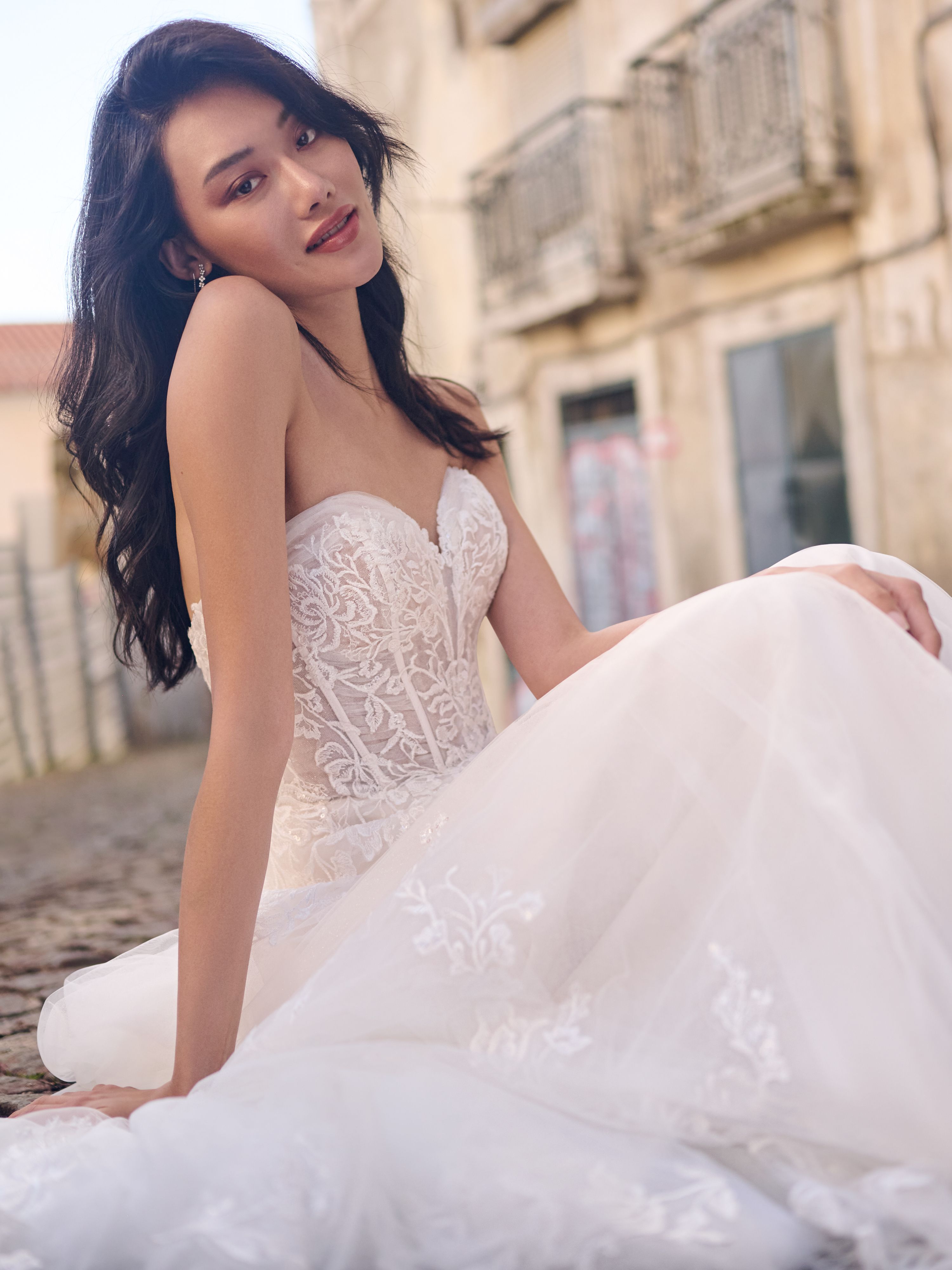 Tiche | Nicole Milano | Classic Strapless Ballgown with Embroidered Skirt –  White Lily Couture