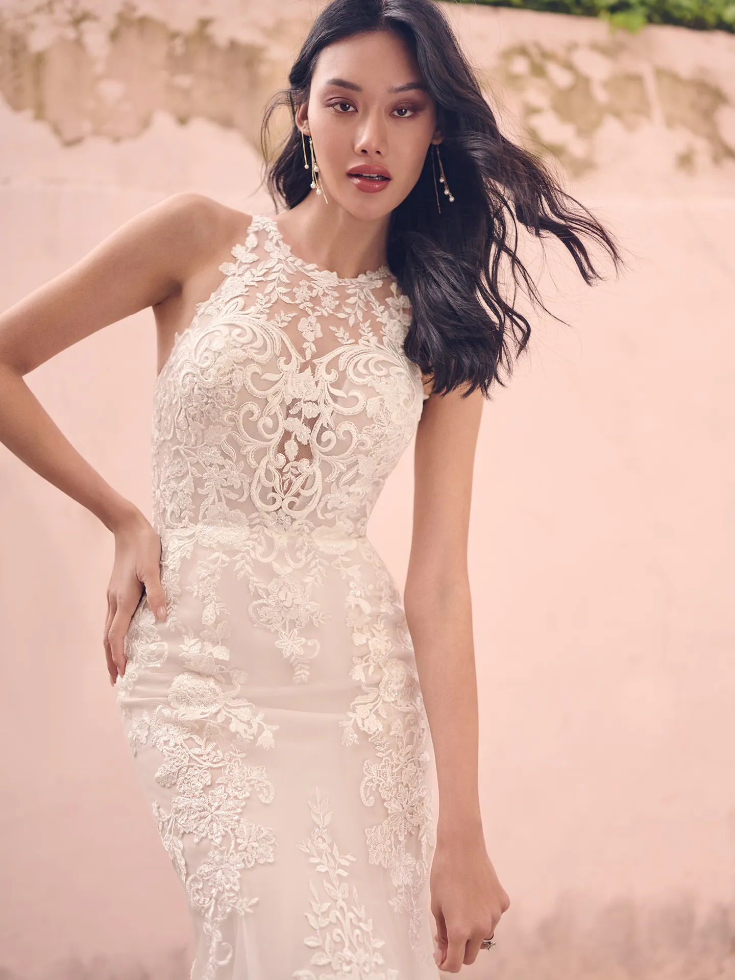 illusion lace halter sheath wedding dress Claire Neck Bridal | Maggie Sottero meghan markle halter wedding dress