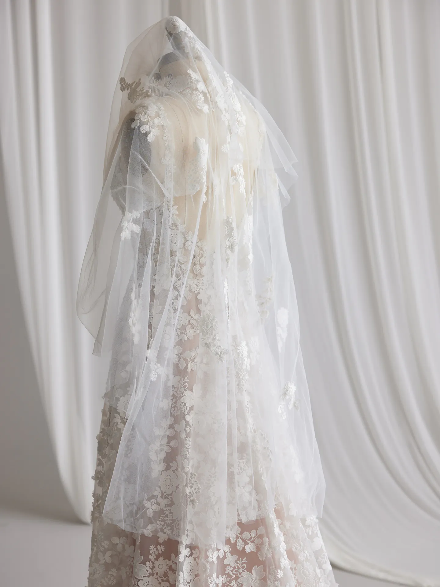 Maggie Sottero Ladonna side view 3D floral wedding dress with veil