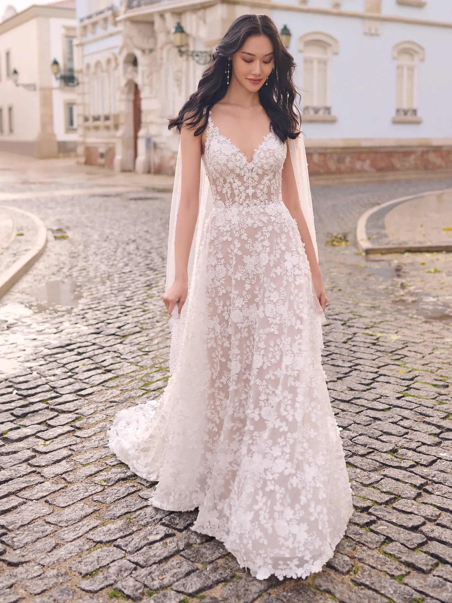 Maggie Sottero Ladonna front view romantic 3D floral wedding dress