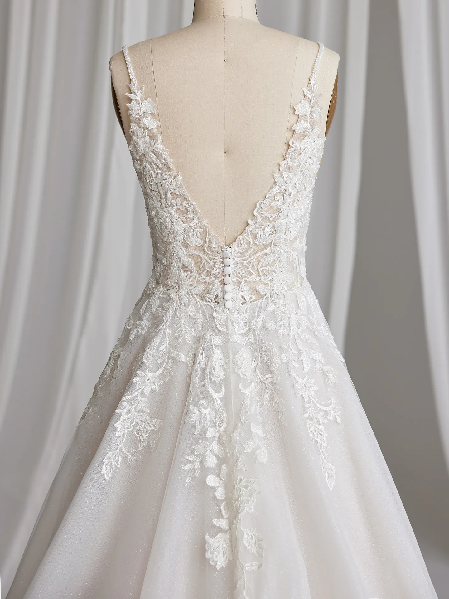 Rebecca Ingram Lizzy back view lace V-neck A-line wedding gown