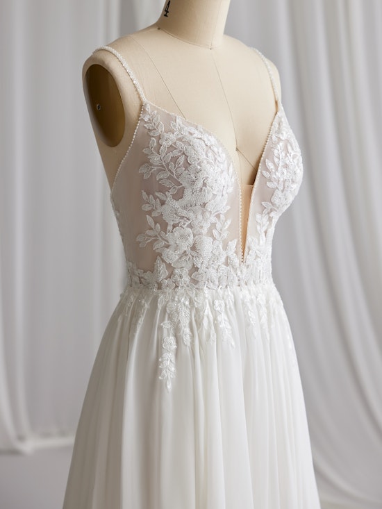 Pleated Chiffon Spaghetti Straps Bridesmaid Dress with Lace Open
