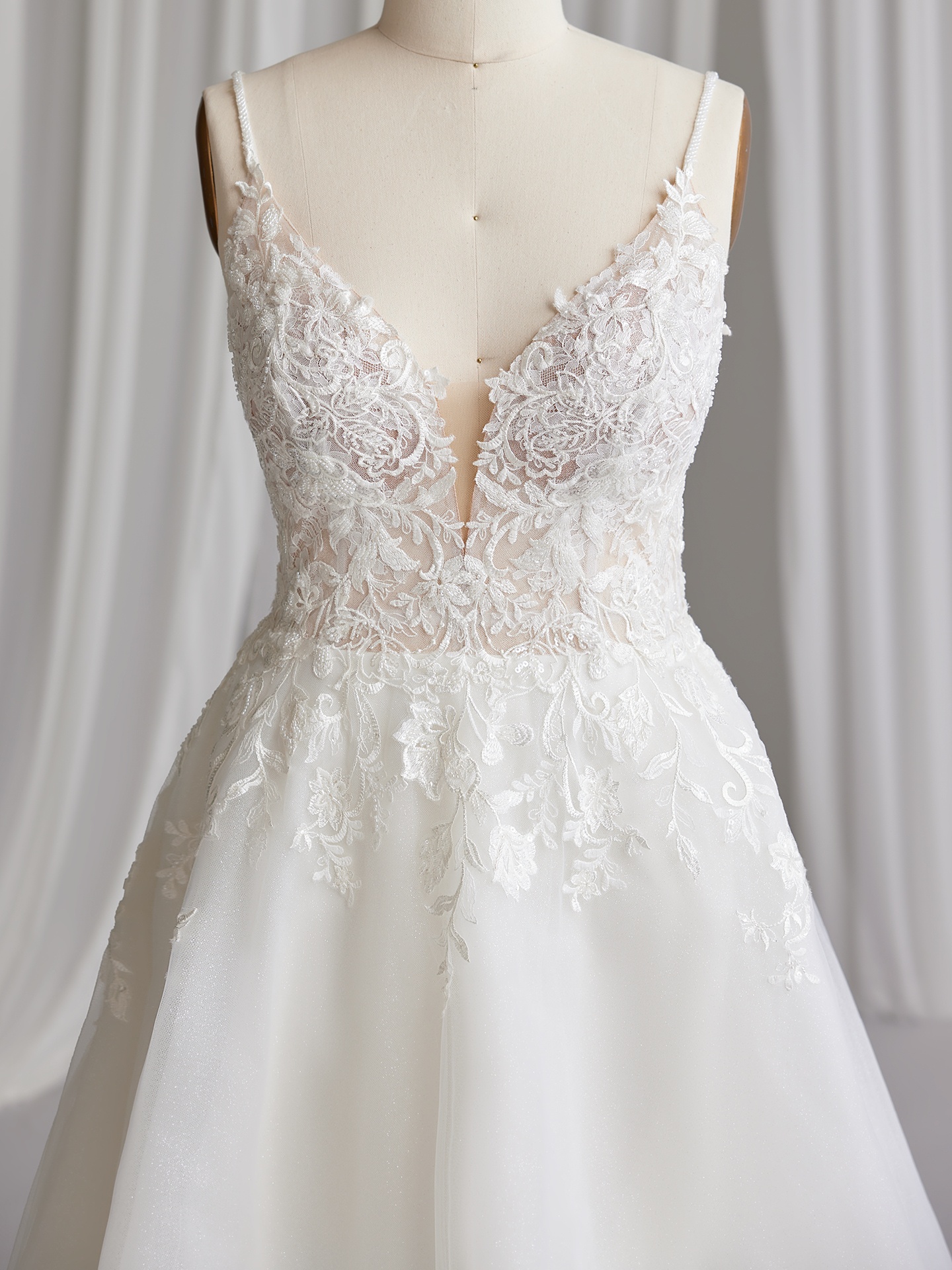 Lizzy V-Neck Sequin A-Line Wedding Gown | Rebecca Ingram