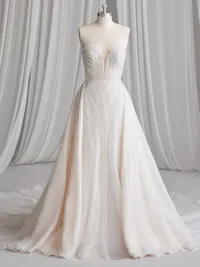 Beaded detachable organza bridal train with Jenday stretch jersey for comfort