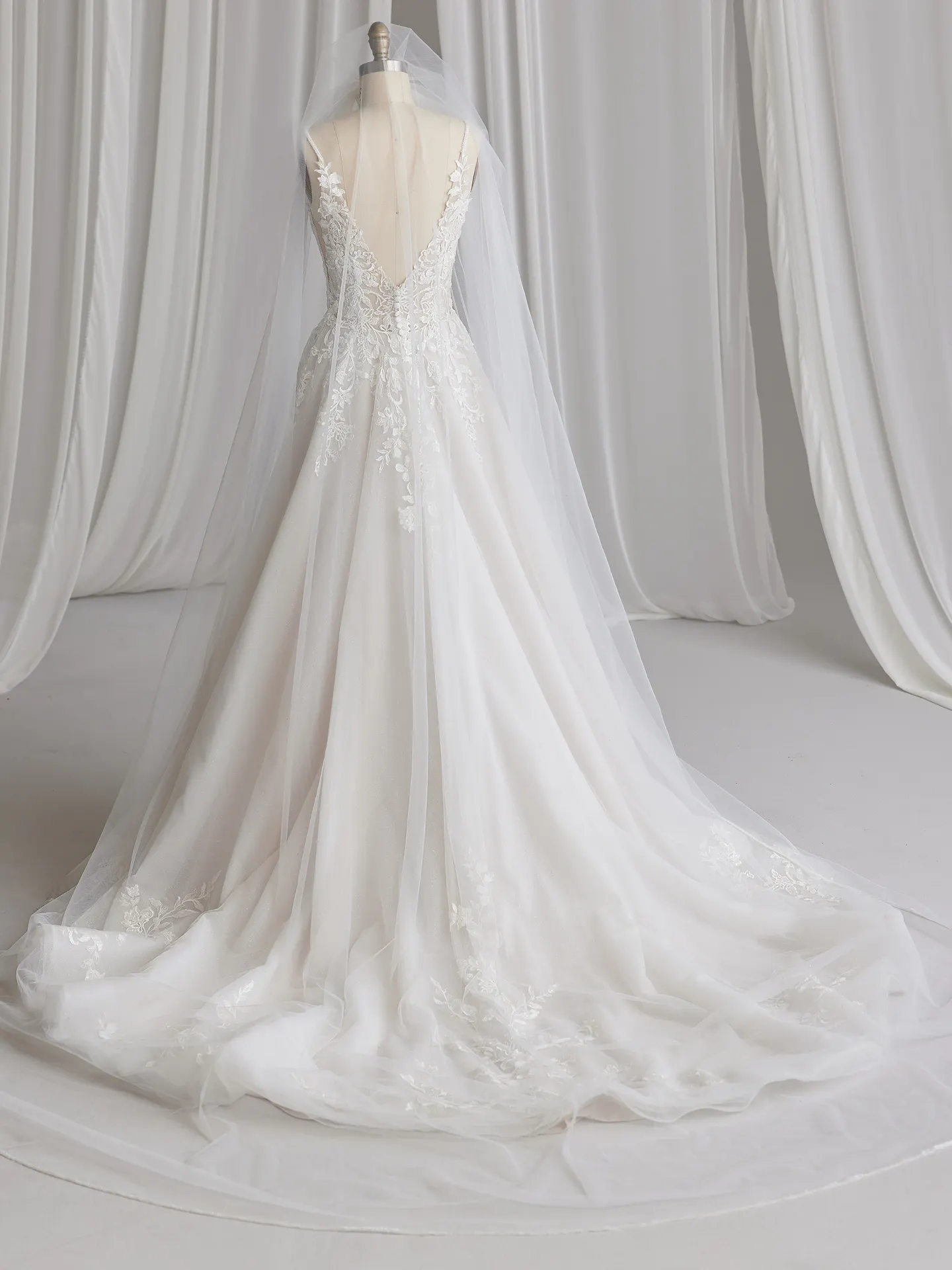 Rebecca Ingram Lizzy back view airy cathedral-length wedding veil