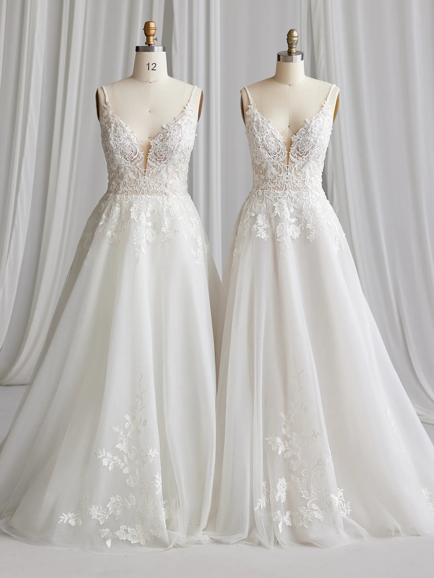 Rebecca Ingram Lizzy V-neck sequin A-line gown front view