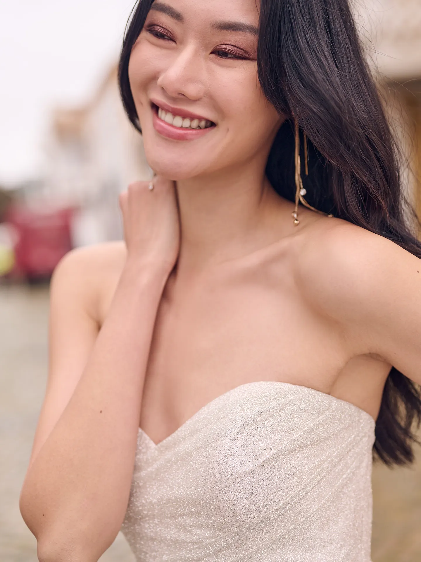 Maggie Sottero Anniston Lane glitter fit-and-flare front view