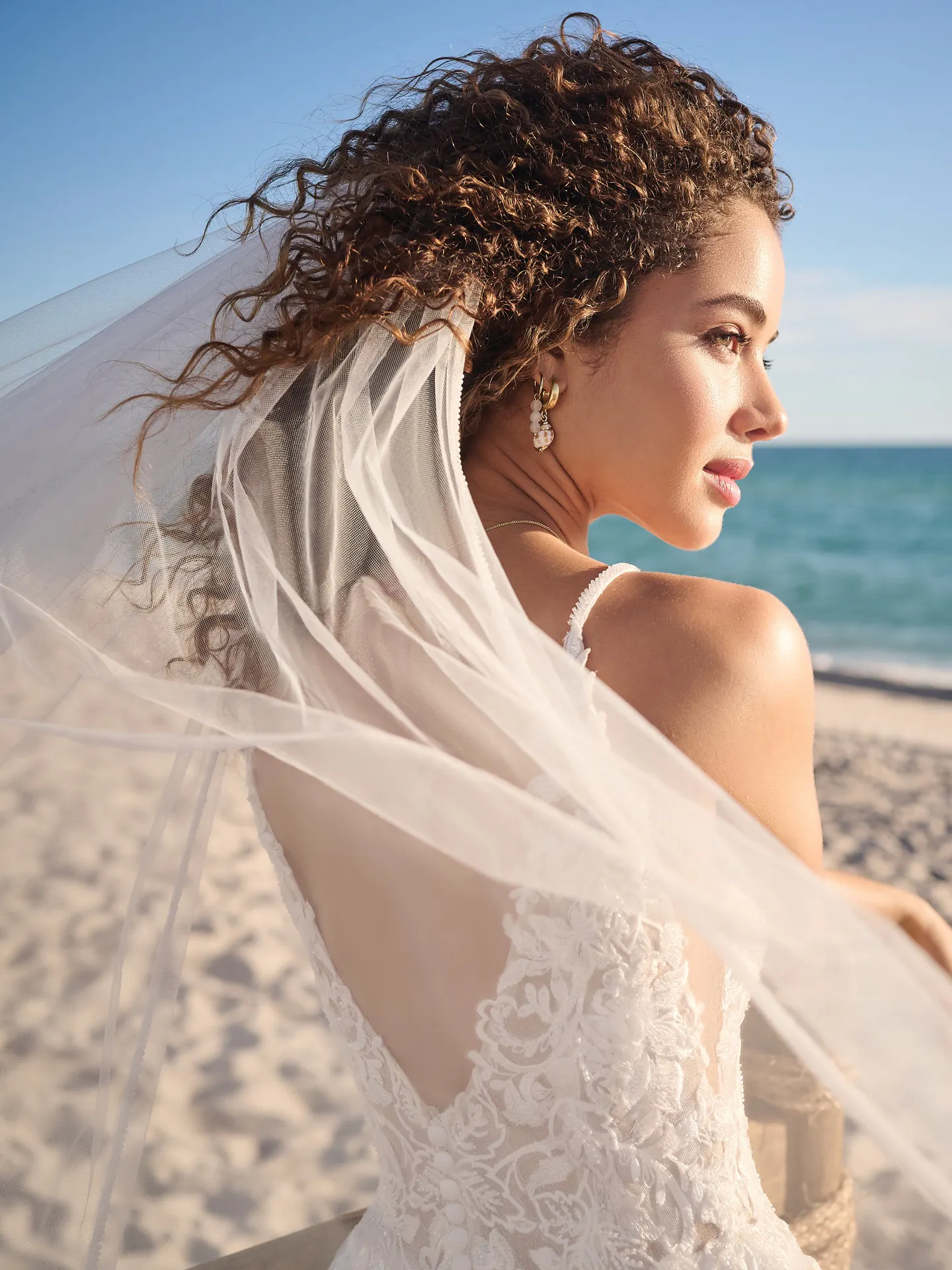 Rebecca Ingram Lizzy back view lace detail beach setting