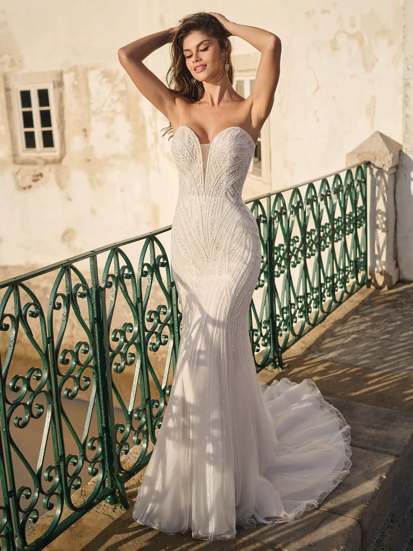 Sottero and Midgley Positano front view mermaid beaded wedding gown.