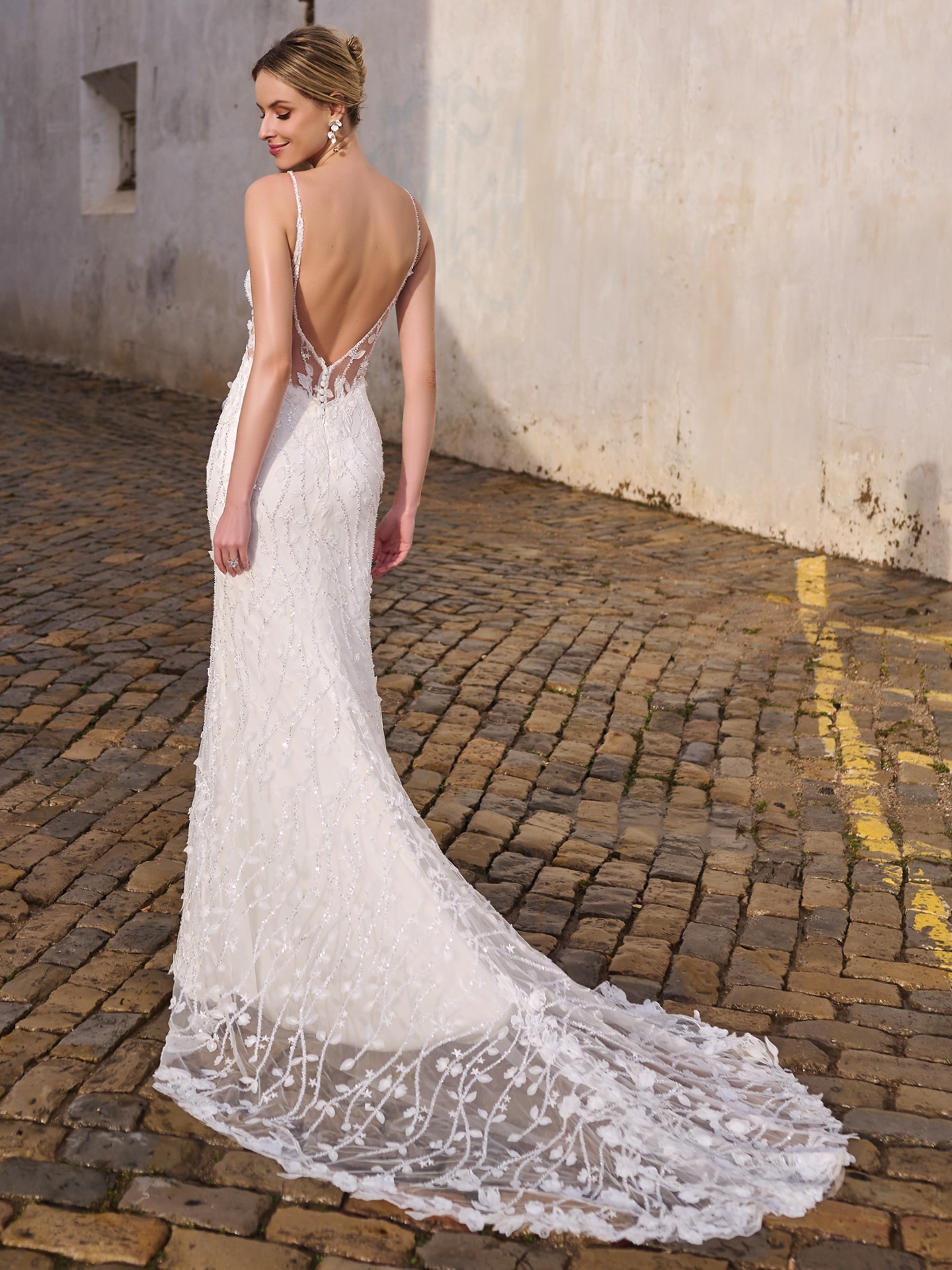 Illusion back fit shop and flare wedding dress