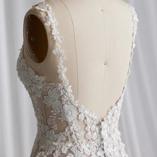 Ladonna back view, floral lace detail, Maggie Sottero wedding dress.