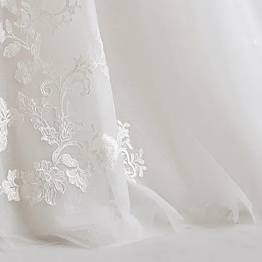 Rebecca Ingram Lizzy sequin A-line gown with floral lace detail.