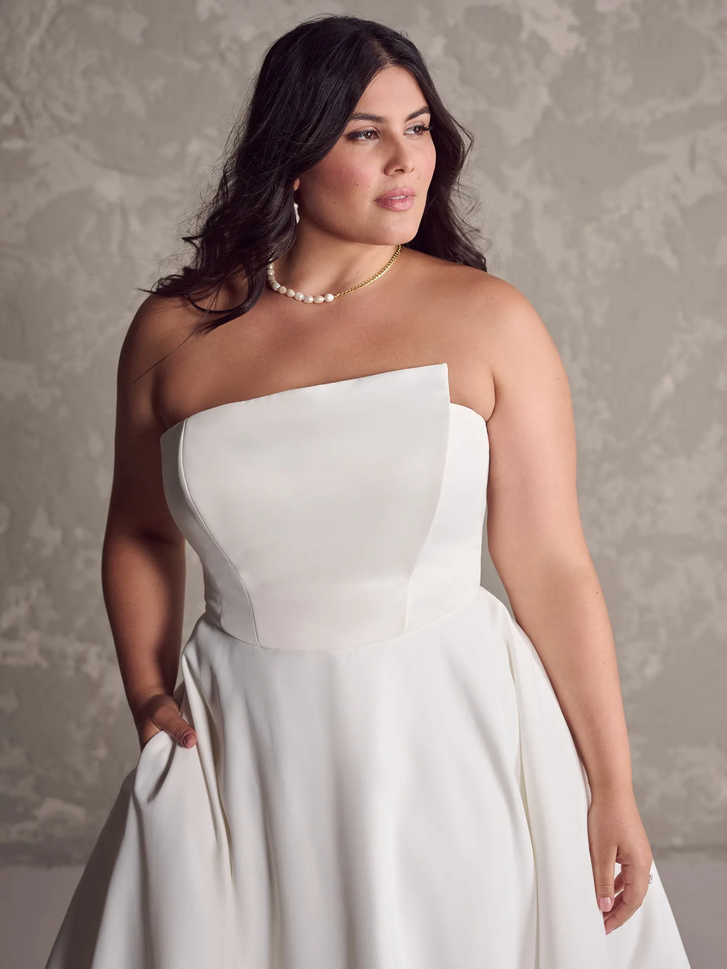 plus size asymmetrical wedding dress Ambrose Neckline | Maggie Sottero Color:FRENCH NAVY