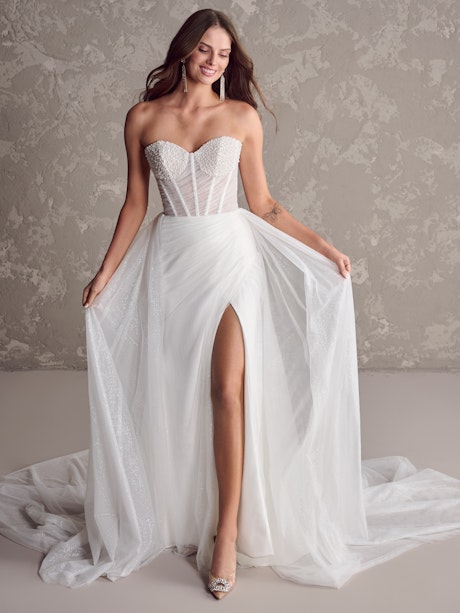 Crepe Billow Sleeve Modest Mermaid Wedding Dress