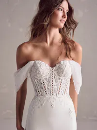 Detachable Illusion Simple Wedding Dress Cap-Sleeves With Scattered Pearls 
