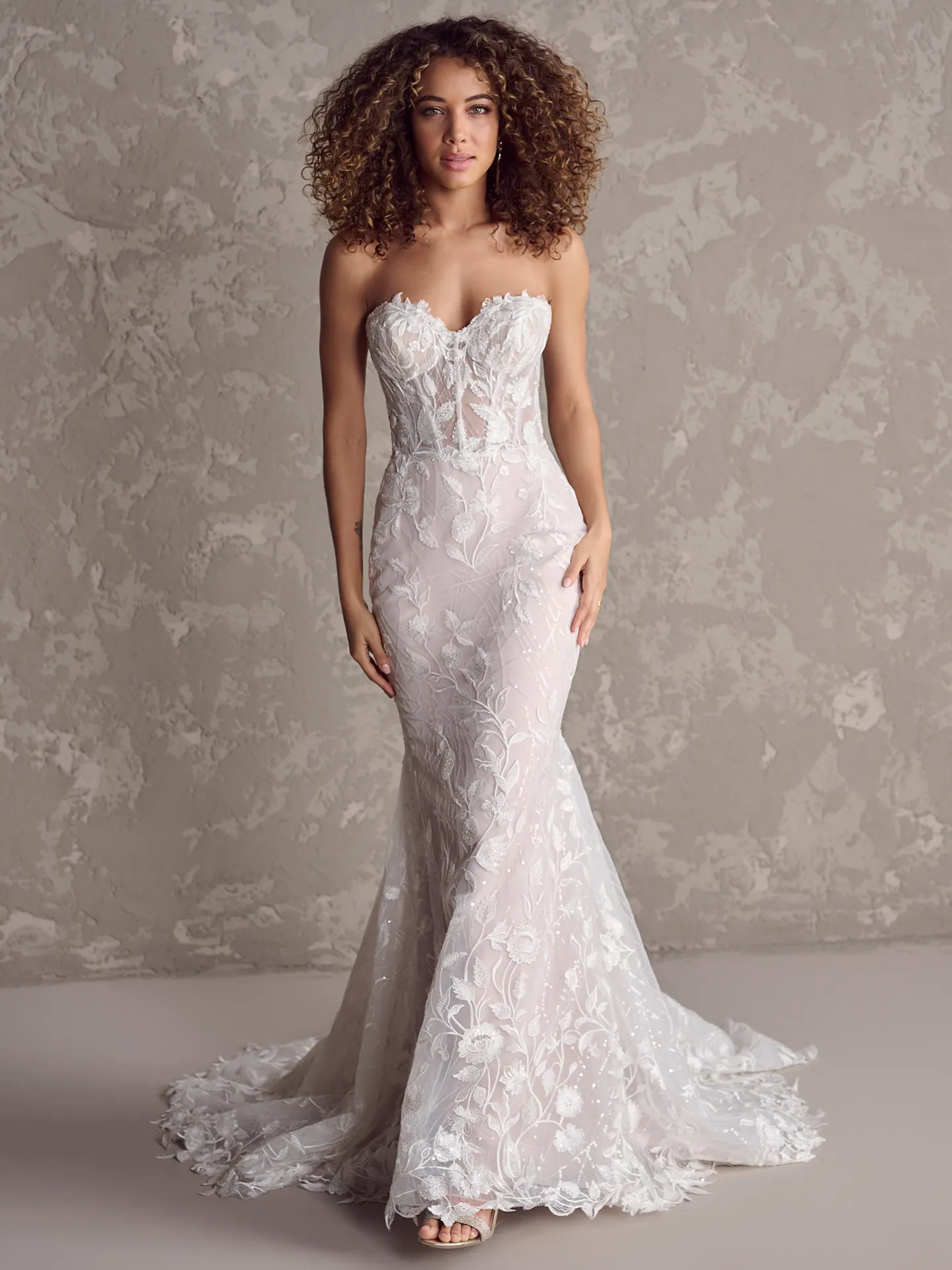 Maggie Sottero Fairchild front view romantic sequin lace bridal gown