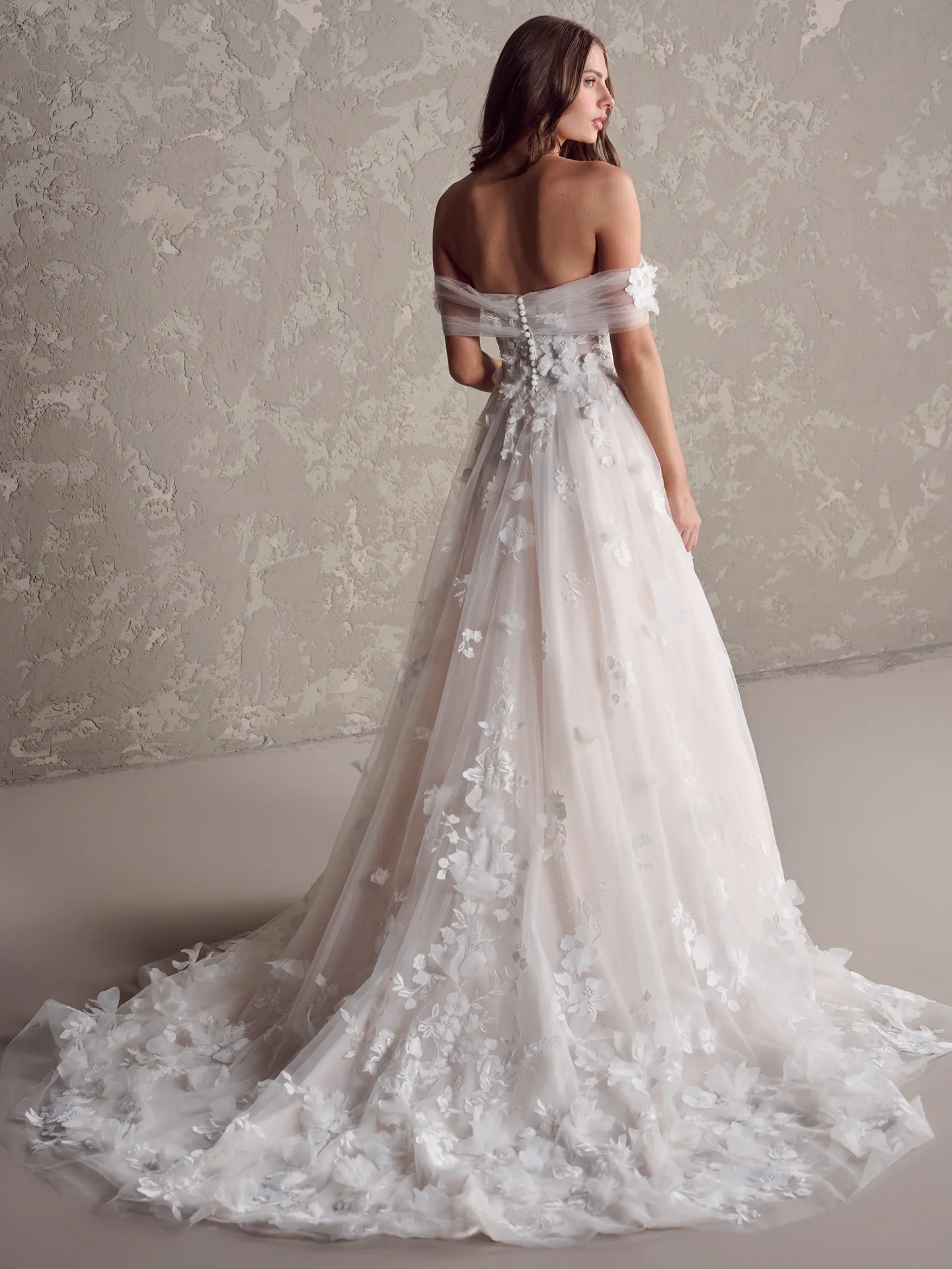 Maggie Sottero Laila back view 3D floral wedding gown