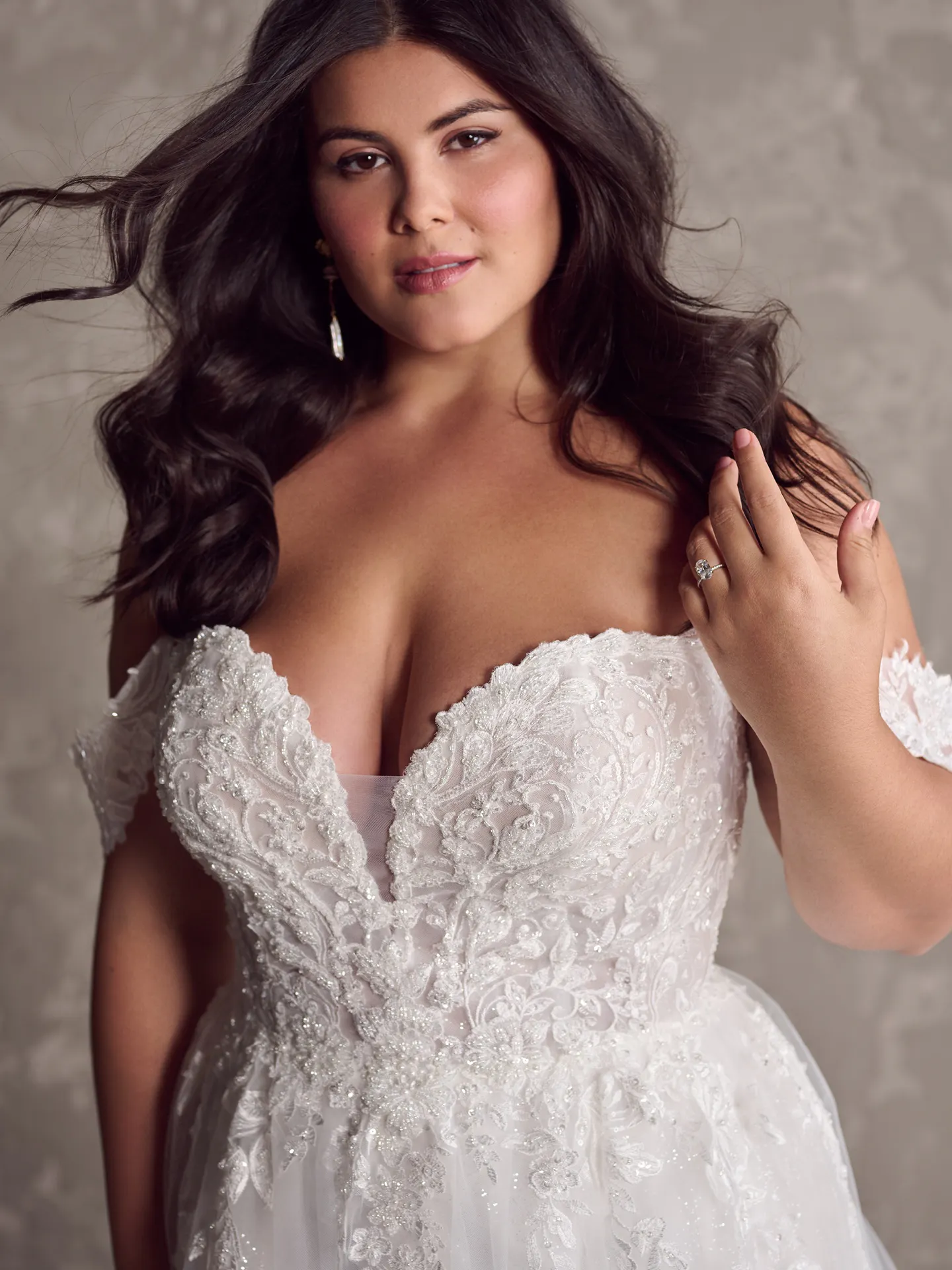 Maggie Sottero Marguerite gown front view lace detail