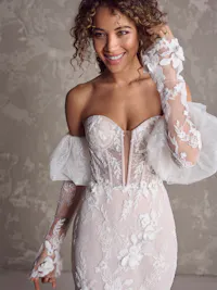 Detachable Off-The-Shoulder Voluminous Long Juliet Bridal Sleeves With Lace