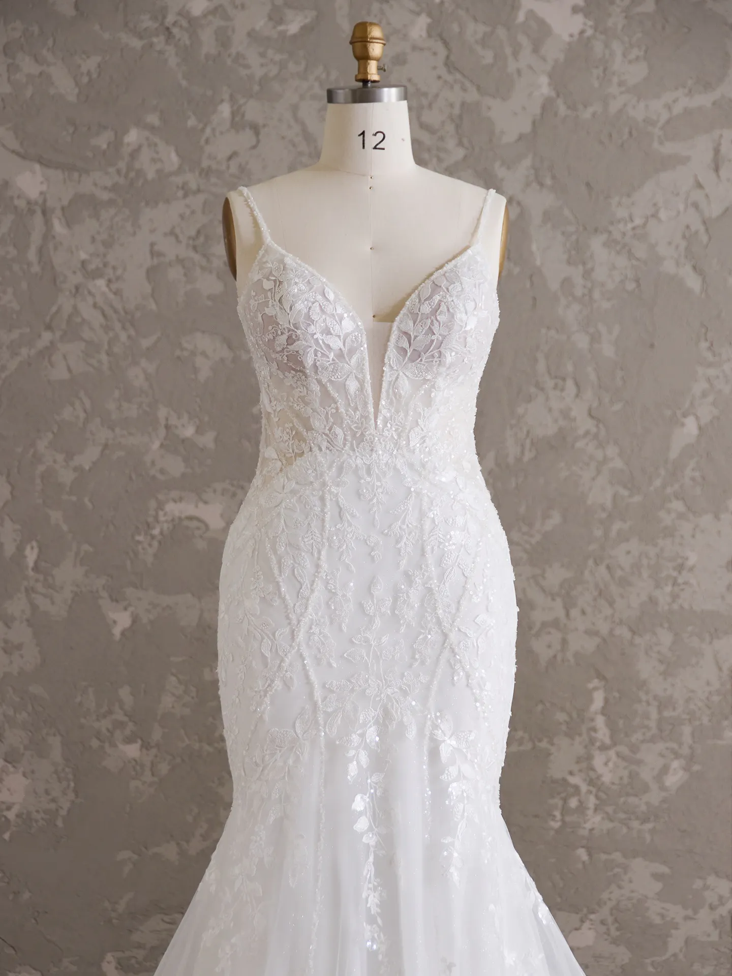 Sydney lace wedding dress front view on mannequin