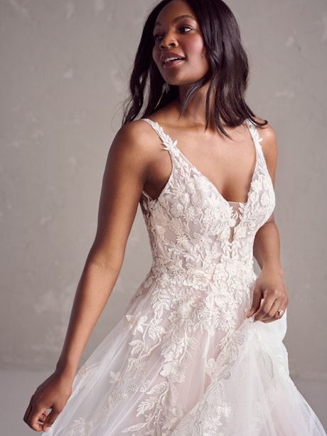 Beautiful Floral Lace High Neckline Short Sleeve Wedding Dress
