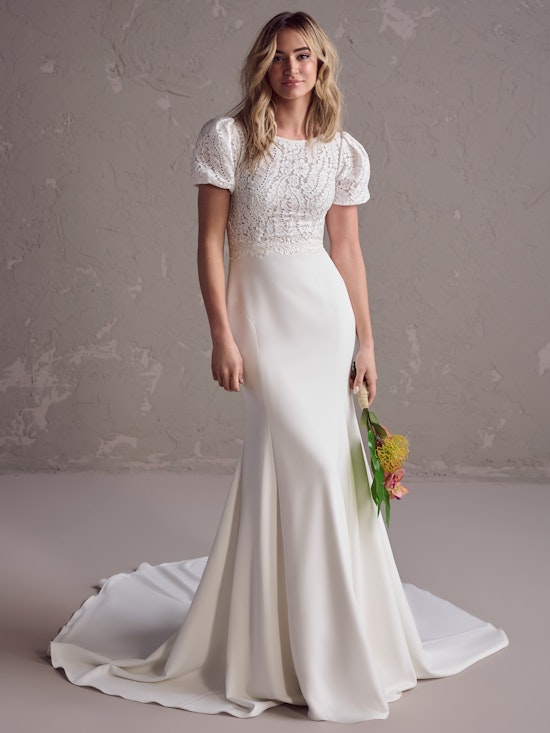 Evora Leigh Modest Wedding Gown with Illusion Lace Sleeves
