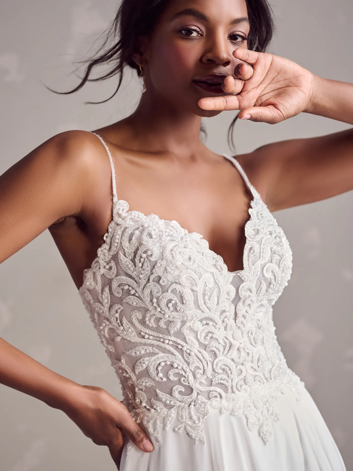 Rebecca Ingram Poppy front view lace bodice plus size wedding dress