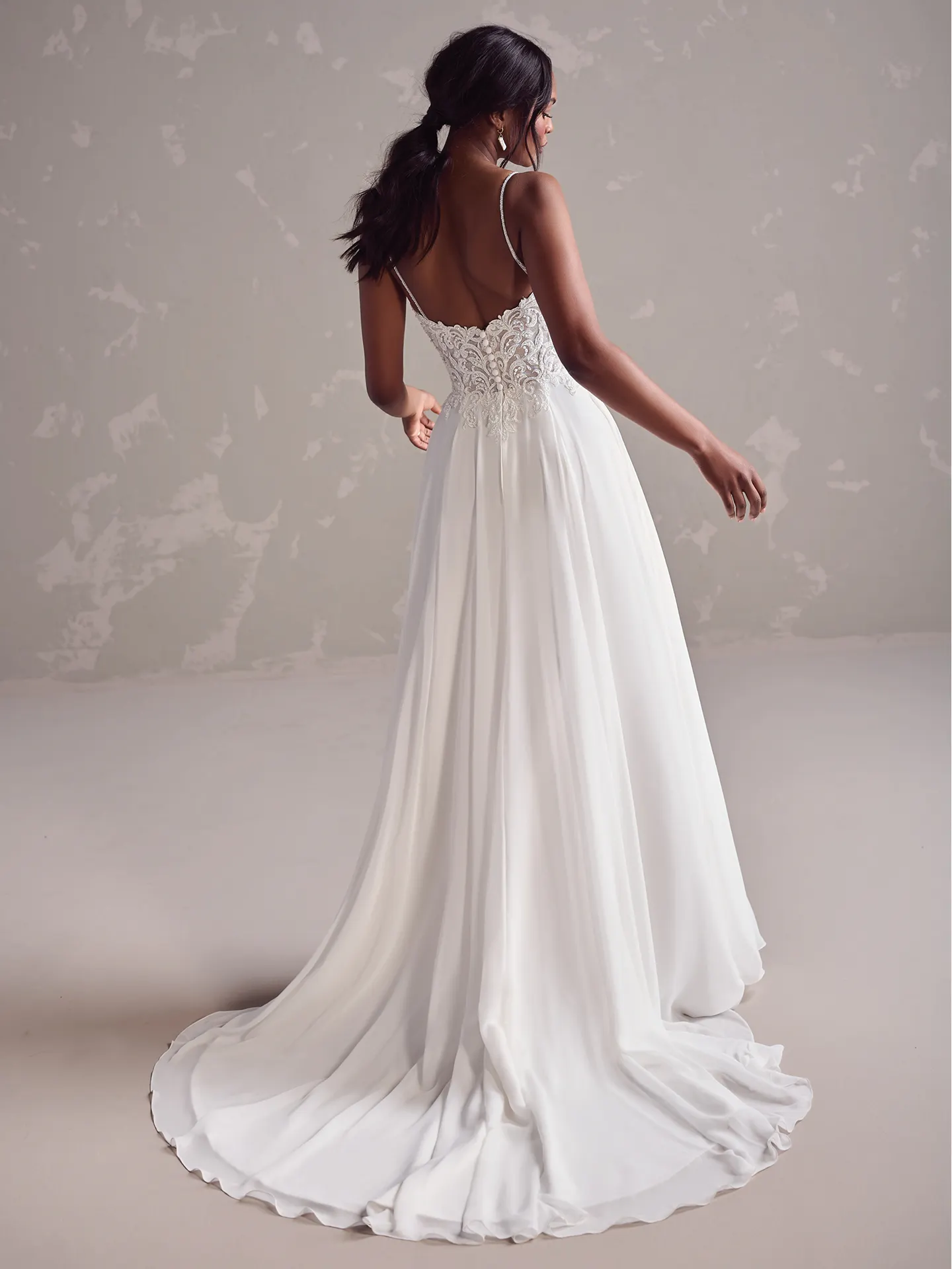 Rebecca Ingram Poppy back view chiffon plus size wedding dress