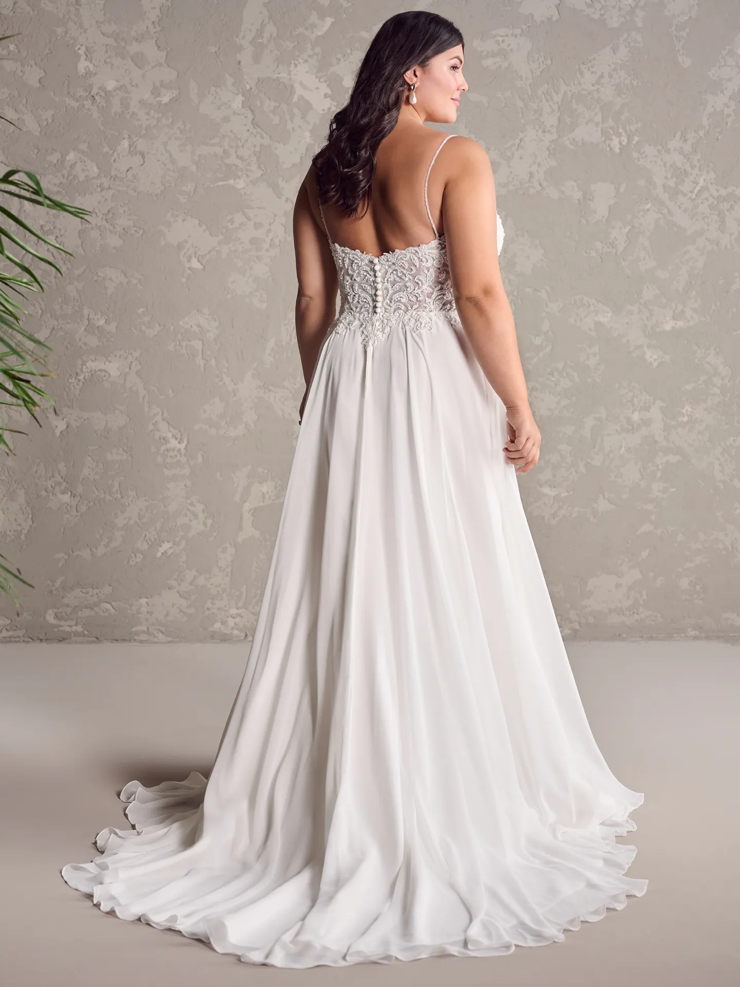 Rebecca Ingram Poppy back view chiffon plus size wedding dress