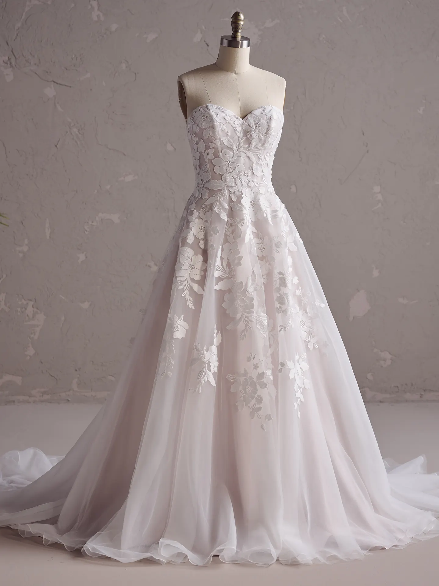 Ruby A-Line gown front view with sweetheart neckline by Rebecca Ingram