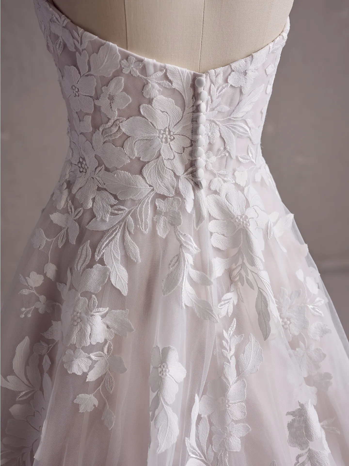 Rebecca Ingram Ruby back view floral lace A-line gown