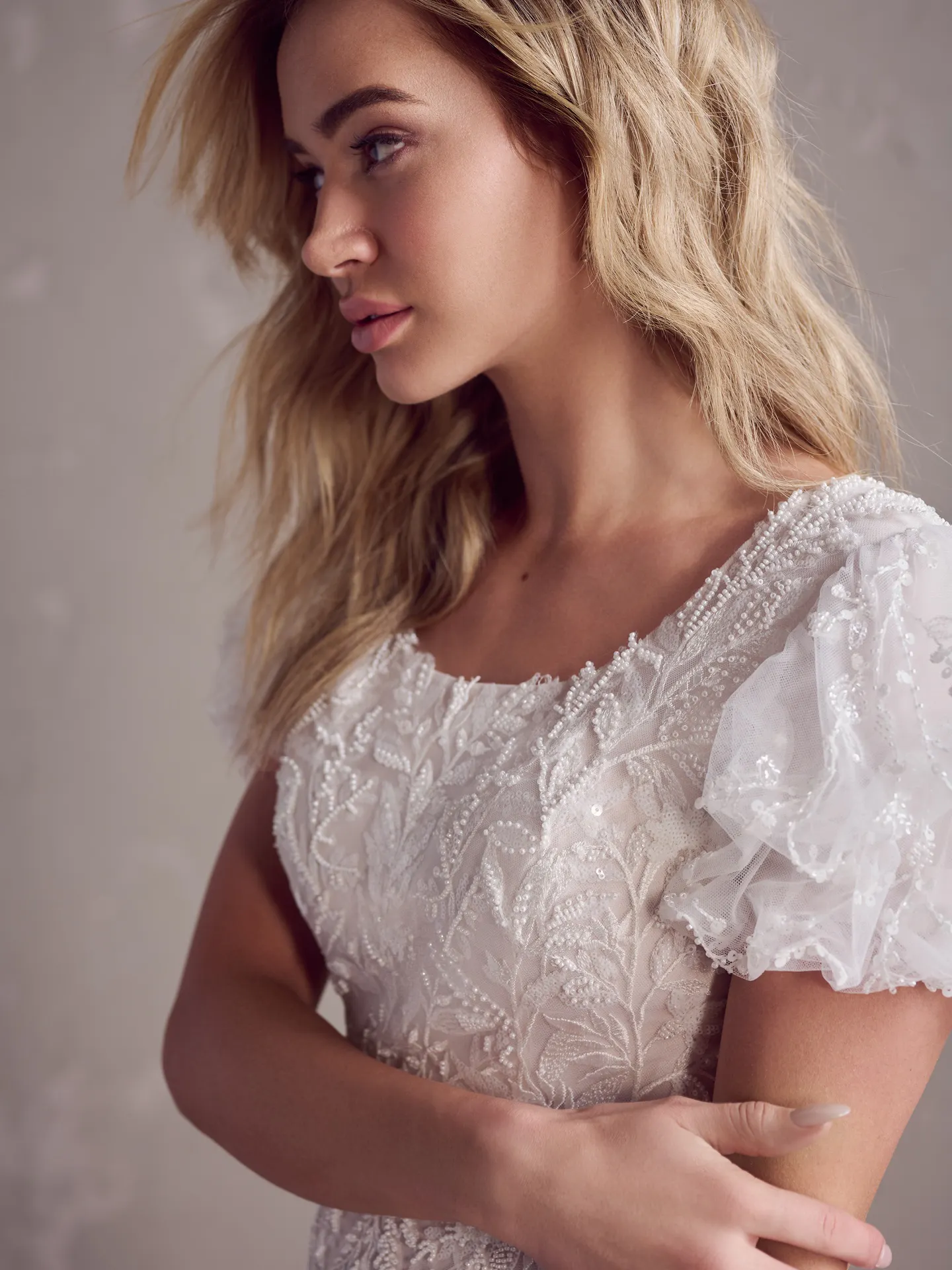 Rebecca Ingram Sonya scoop neckline wedding dress side view
