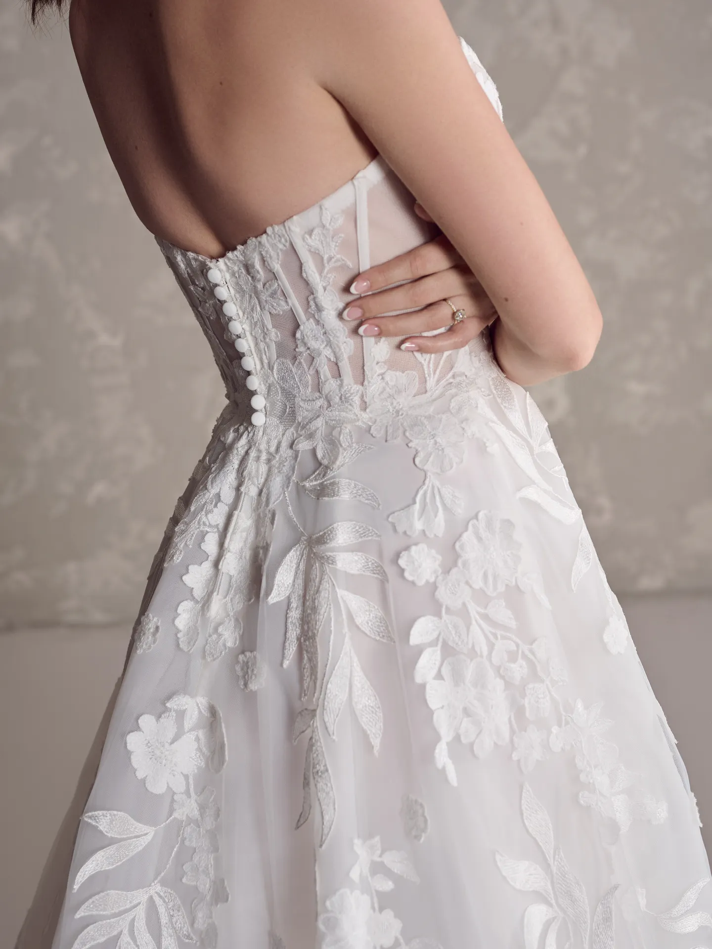 Sottero and Midgley Destin back view with floral lace and corset details