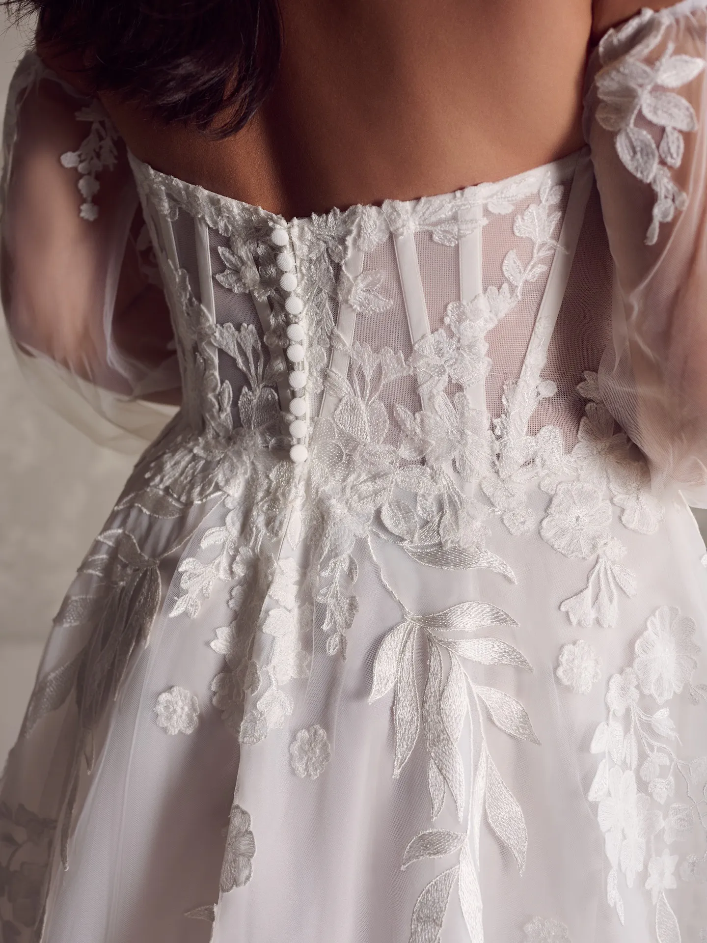 Sottero and Midgley Destin back view with floral lace corset details